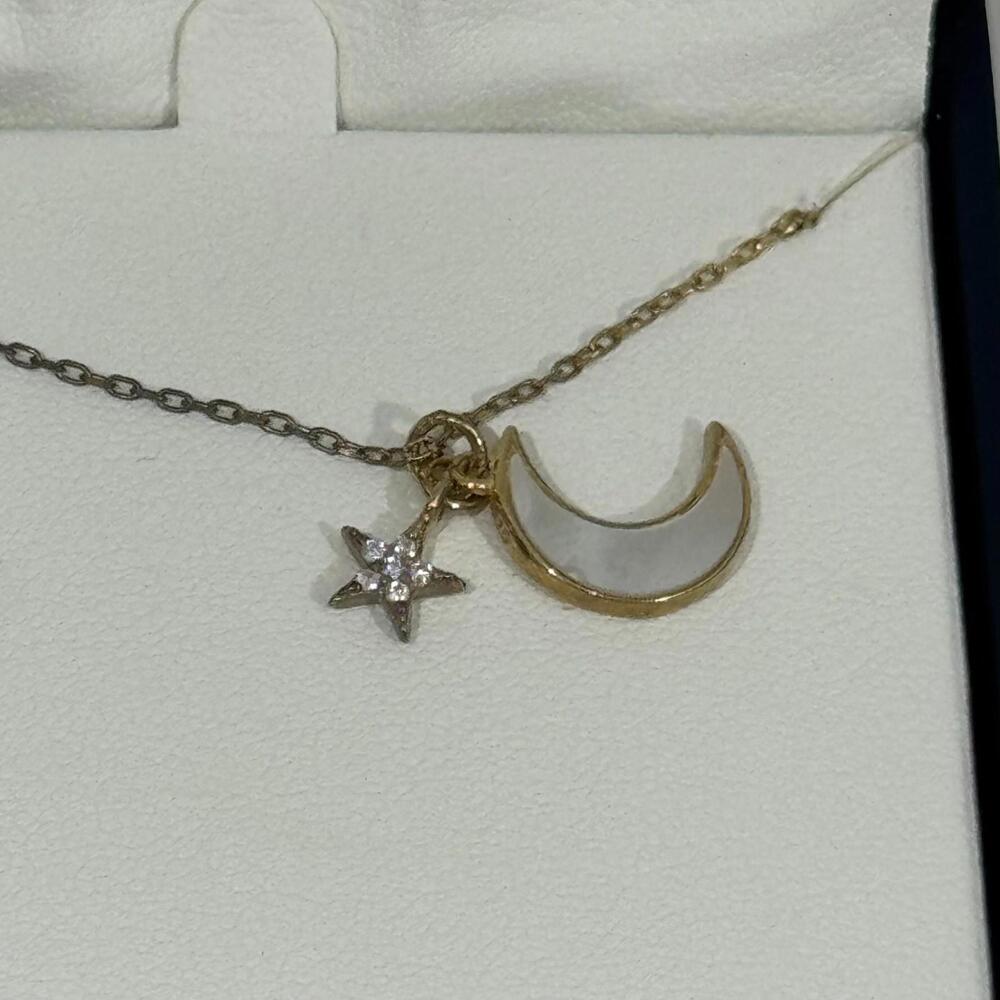 Argento Vivo Sterling Silver Mother of Pearl Moon and Star Charm 16” Necklace - Picture 4 of 6